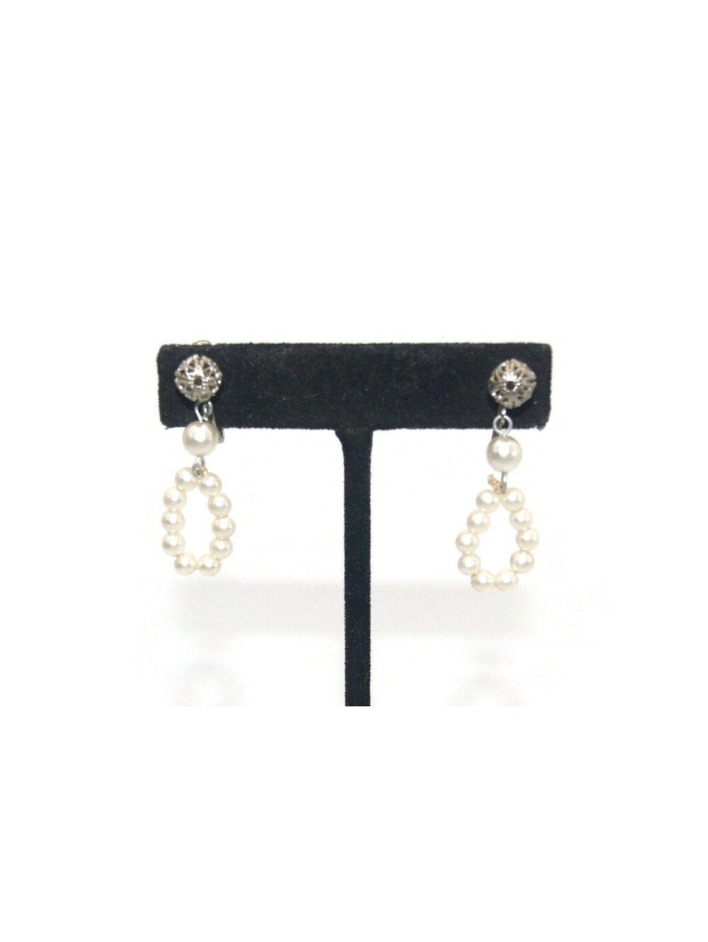 Vintage Silver Tone and Faux Pearls Clip on Dangle Earrings.